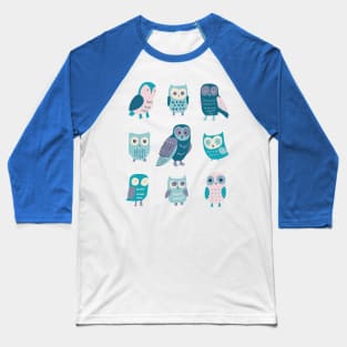 Autumn Owls - teal, aqua and cotton candy pink by Cecca Designs Baseball T-Shirt